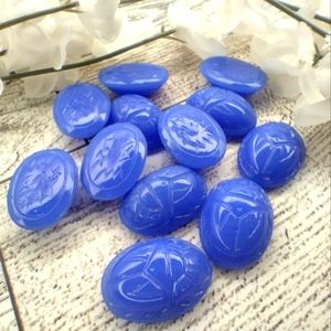 Jewelry Making Vintage Egyptian Blue Scarabs  3 Cabs